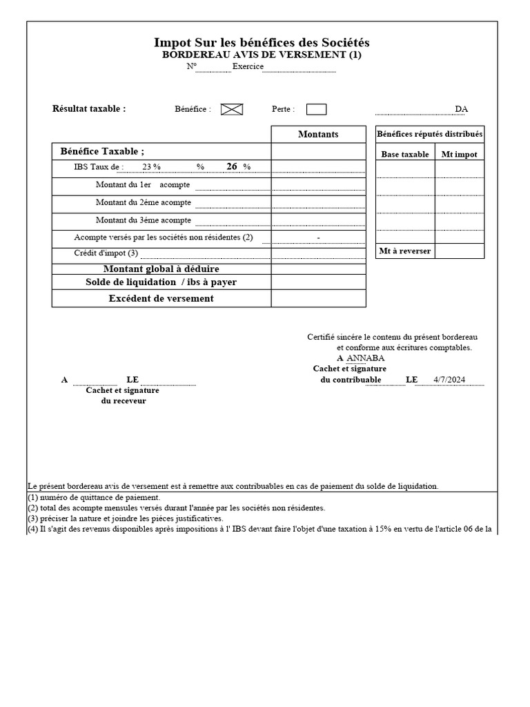 Avis de Versement Impôt sur les Sociétés | PDF | Impôts | Taxe d'entreprise