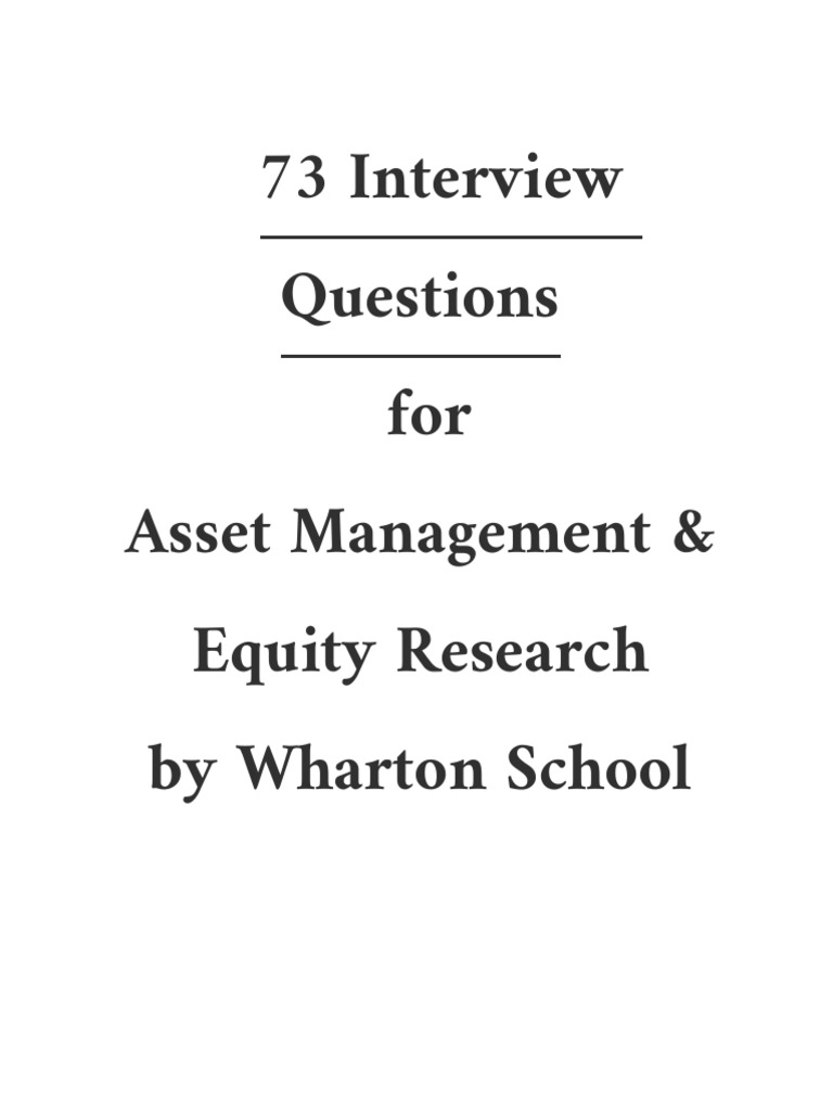Asset Mgmt Interview Prep Guide | PDF | Investing | Price–Earnings Ratio