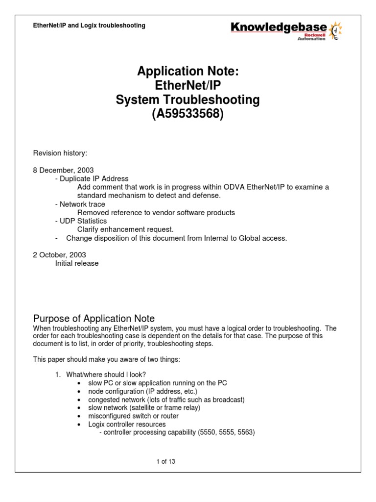 EtherNet/IP Troubleshooting Guide | PDF | Internet Protocols | Computer ...