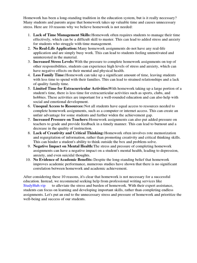 10 Reasons Why We Dont Need Homework | PDF | Homework | Mental Health