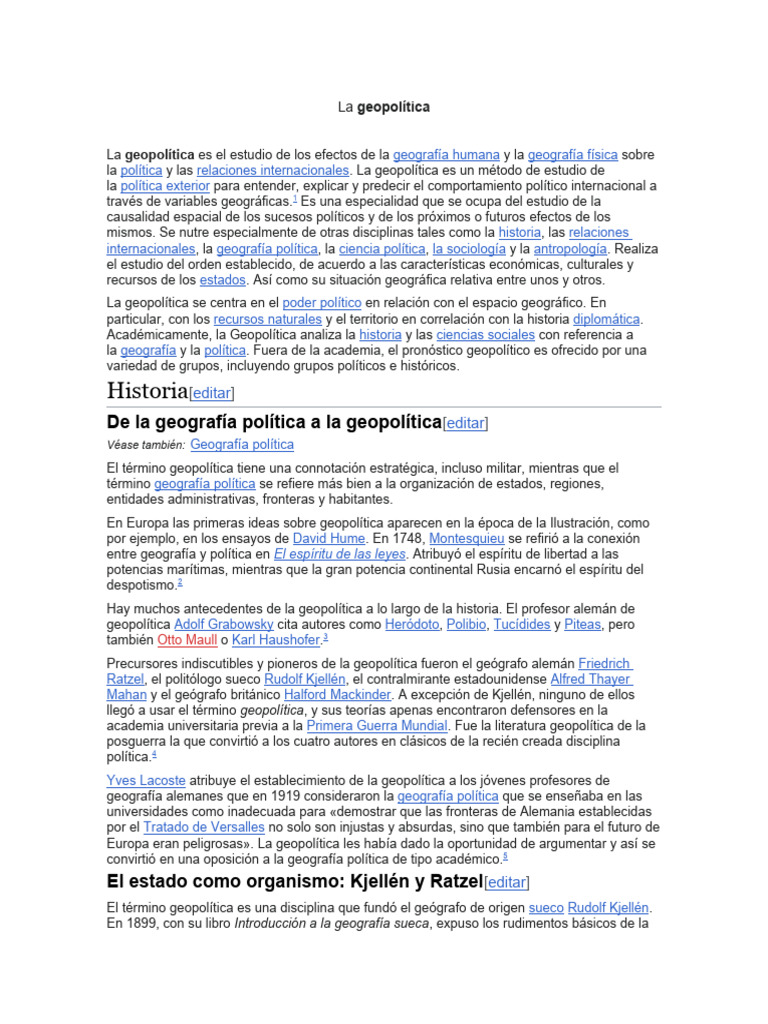 Introducción a la Geopolítica y su Historia | PDF | Geopolítica ...