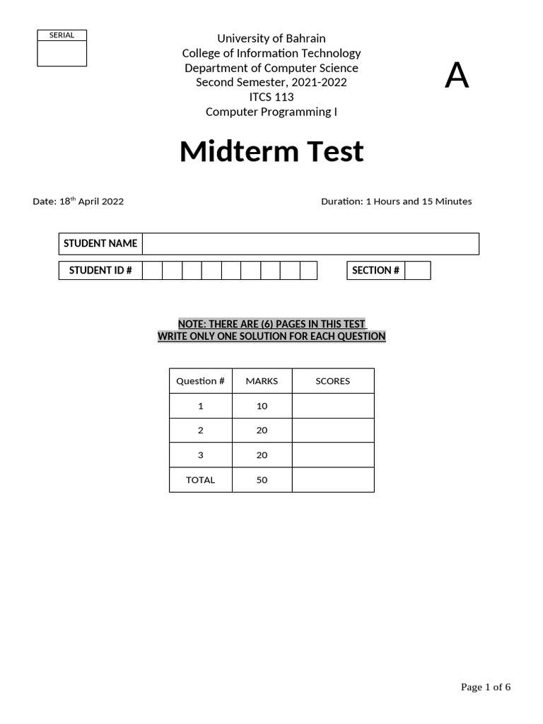 Midterm Test: Java Programming I | PDF | Computer Programming | Computing