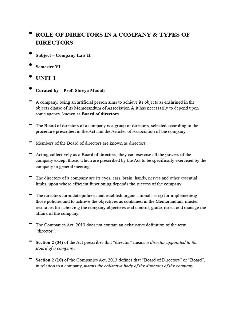Company Directors: Roles & Types Explained | PDF | Board Of Directors ...