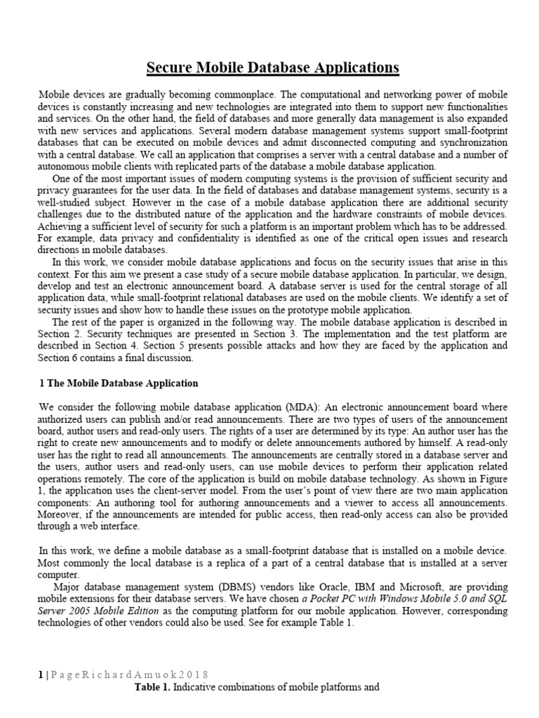 Mobile Database Security Challenges | PDF | Databases | Client–Server Model