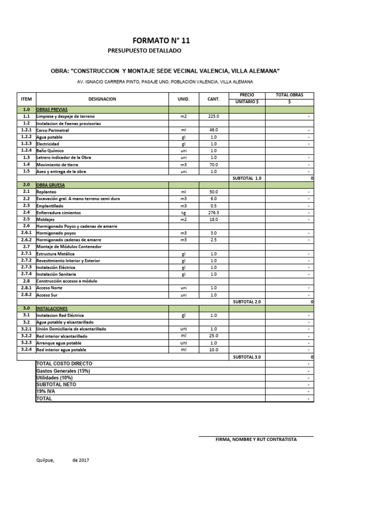 Anexo Formato 11 de Itemizado Sede Container Valencia Villa Alema | PDF
