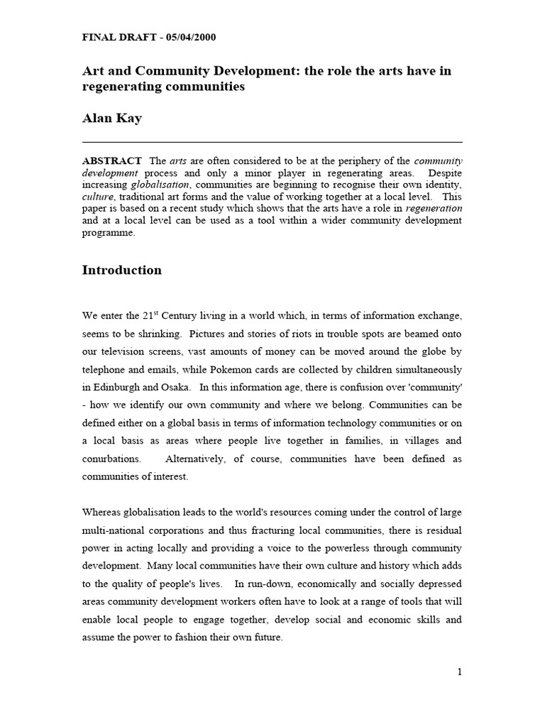 ArtandCommunityDevelopment Article 050400 | PDF | Evaluation | Community