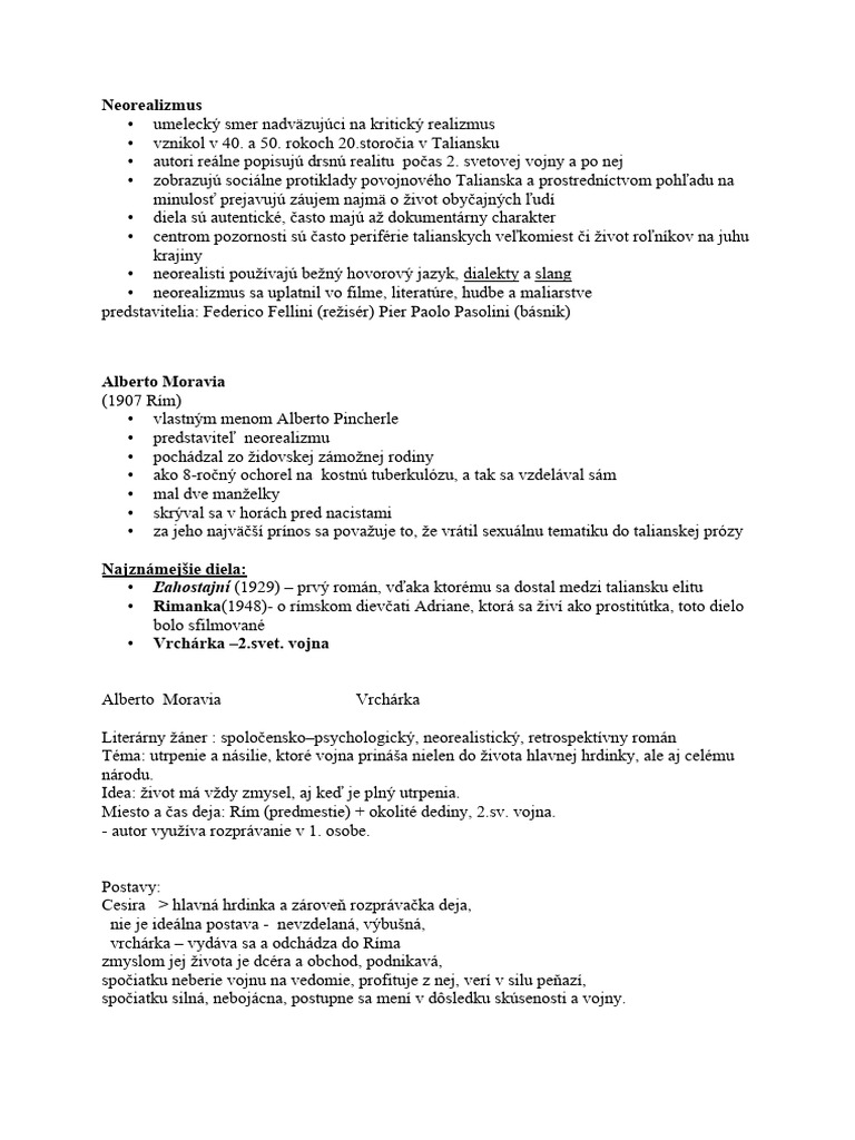 H Neorealizmus Moravia Pozn mky PDF