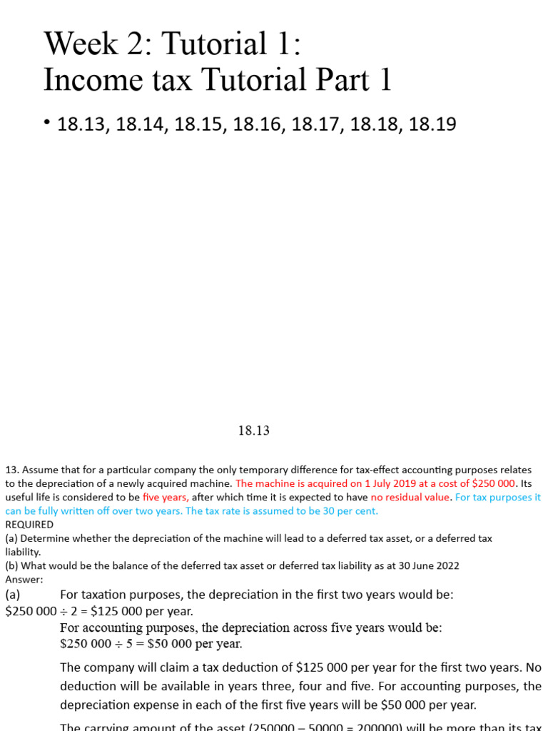 Income Tax Part 01 Question And Solution Analysis Pdf Deferred Tax