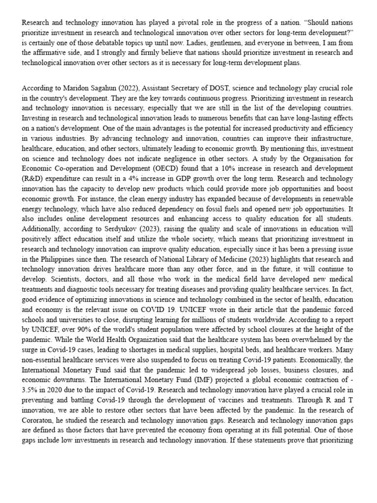 Research And Technology Innovation Has Played A Pivotal Role In The