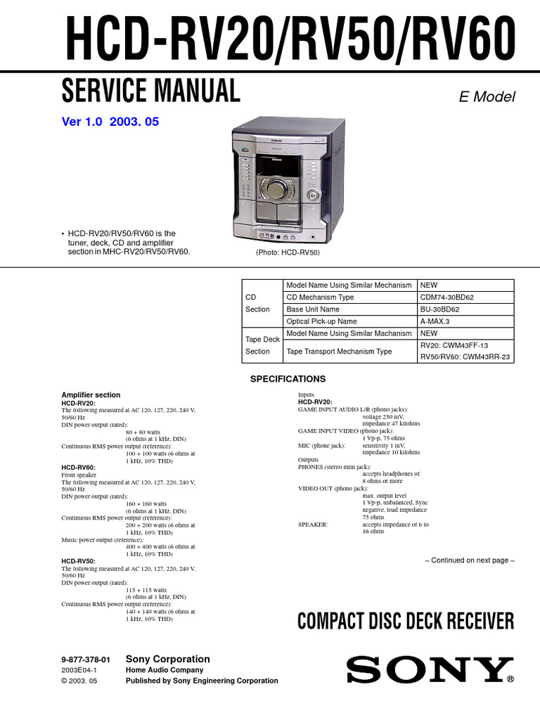 Sony MHC-RV20/RV50/RV60 Service Manual | PDF | Loudspeaker | Antenna ...