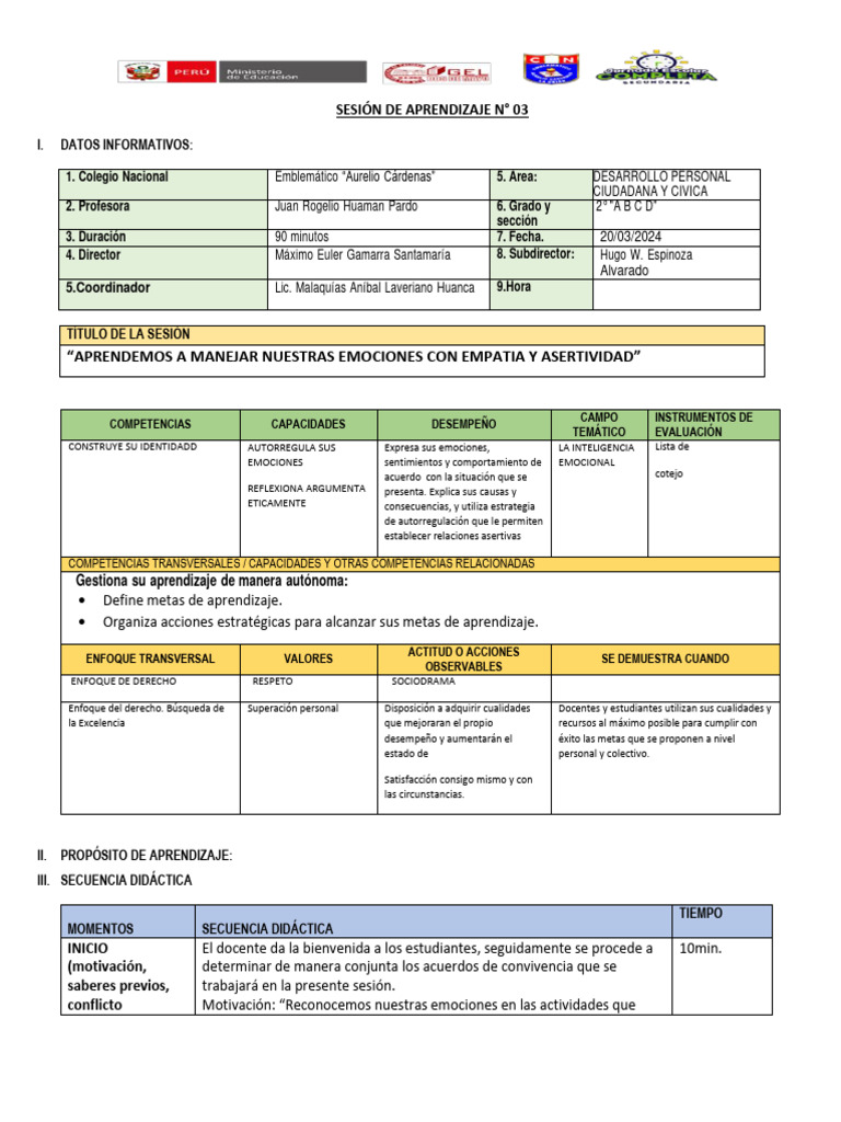 Sesión de Aprendizaje 3 DPCC | PDF | Las emociones | Ira
