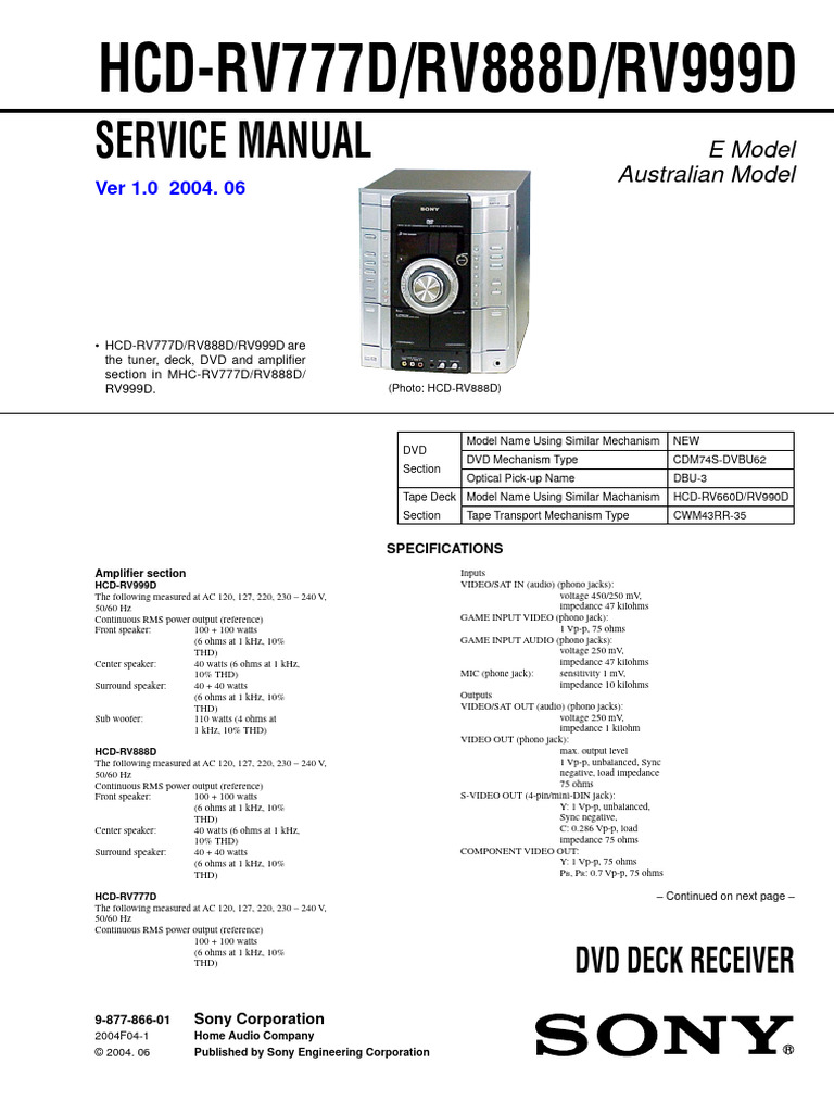Sony MHC-RV999D Service Manual | PDF | Soldering | Antenna (Radio)