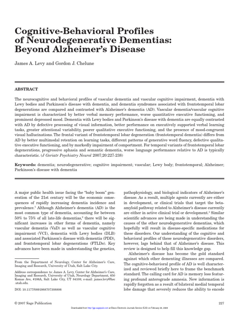 Comparative Cognitive Profiles of Dementias | PDF | Dementia ...