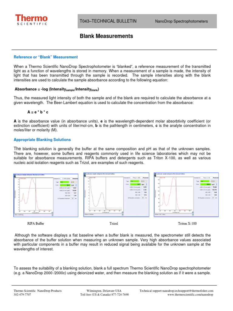 Blank Measurements T043 NanoDrop Spectrophotometers Reference (Blank) Measurements PDF