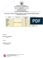 Analysis On The Learners First and Second Quarter Grades