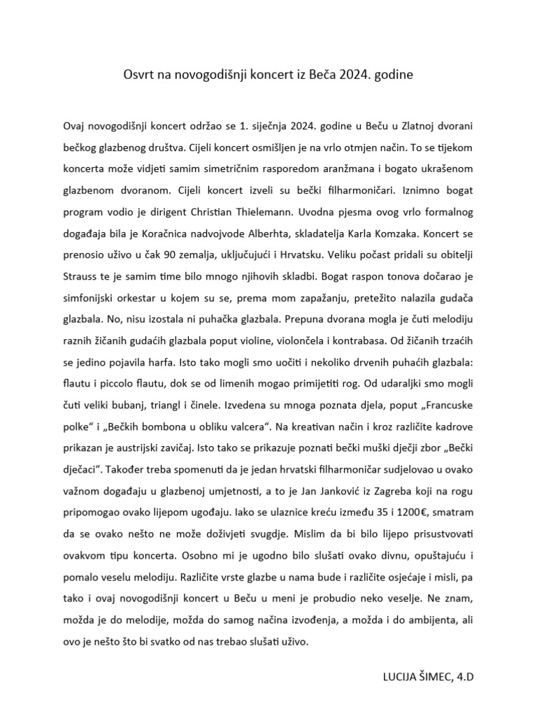 Osvrt Na Novogodišnji Koncert Iz Beča 2024 Pdf