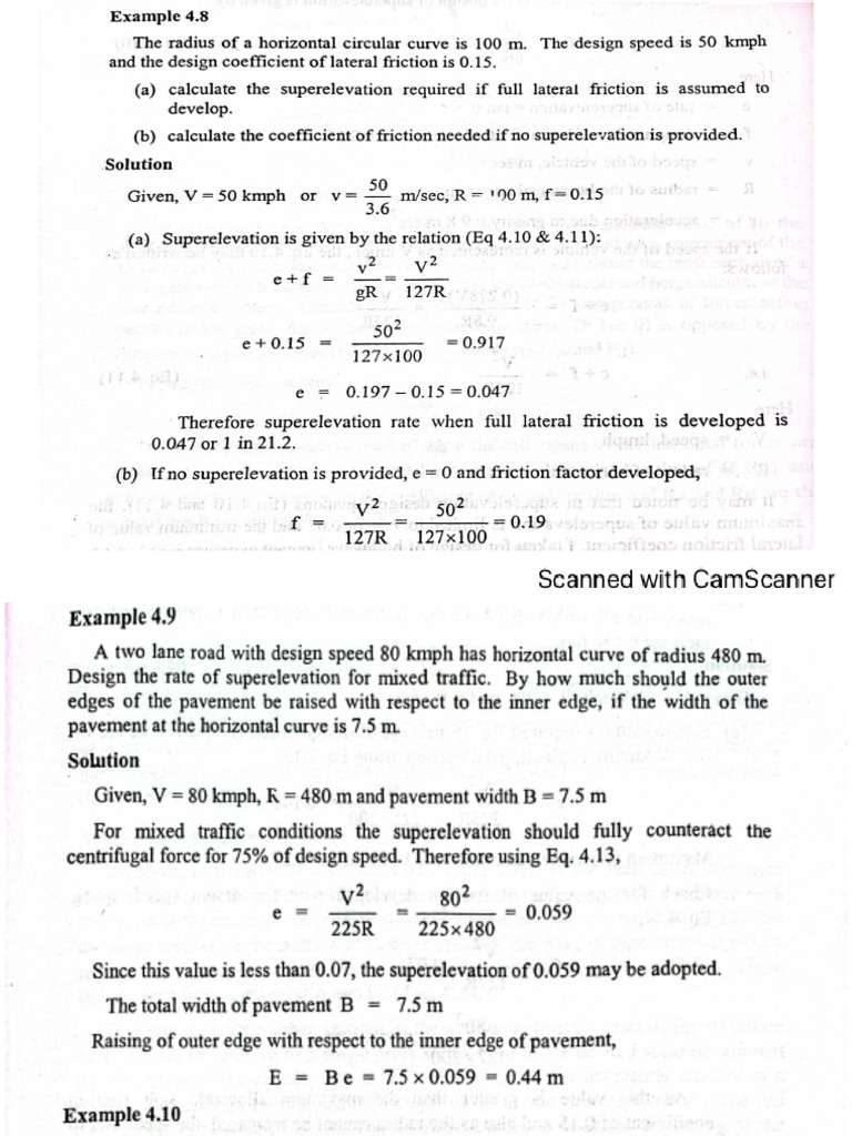 Numerical Example of Super Elevation And | PDF