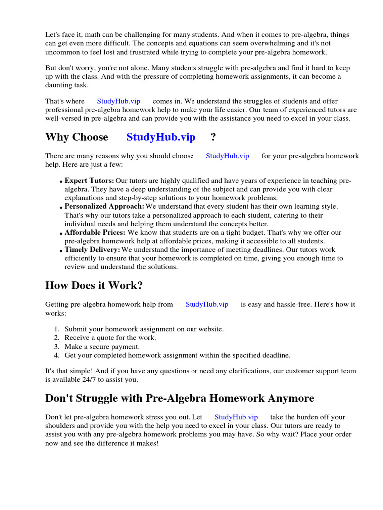 Math Homework Help Pre Algebra | PDF | Numbers | Integer