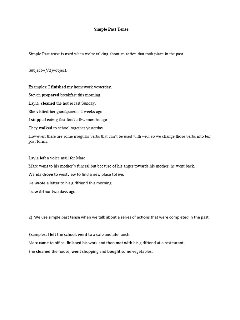 Simple Past Tense | PDF | Grammatical Tense | Verb