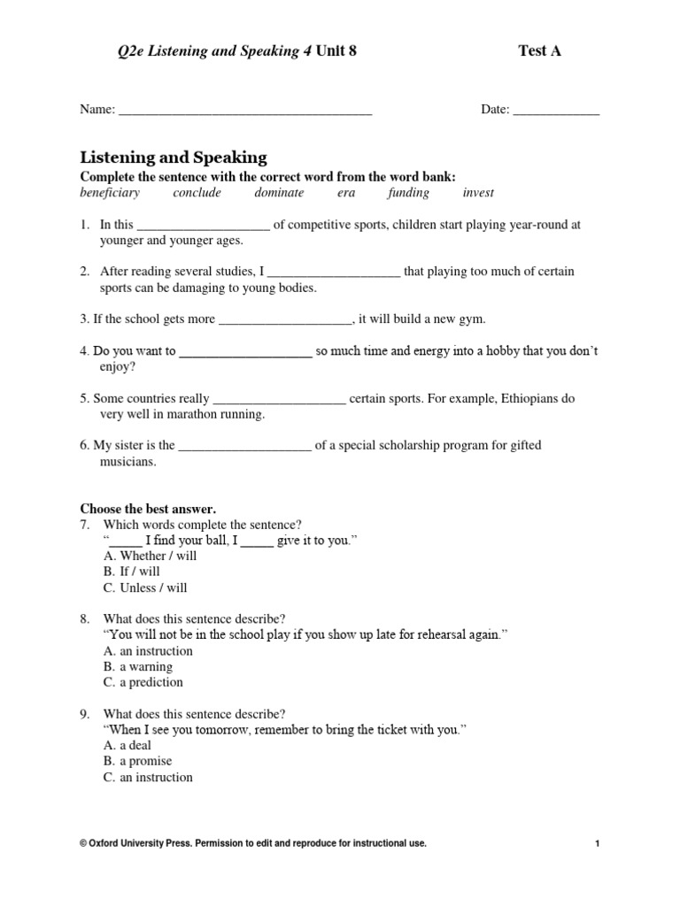 Q2e Listening & Speaking Test A | PDF