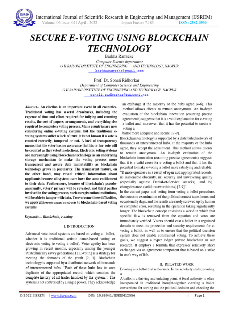 E-Voting System Using Blockchain Technology | PDF | Electronic Voting ...