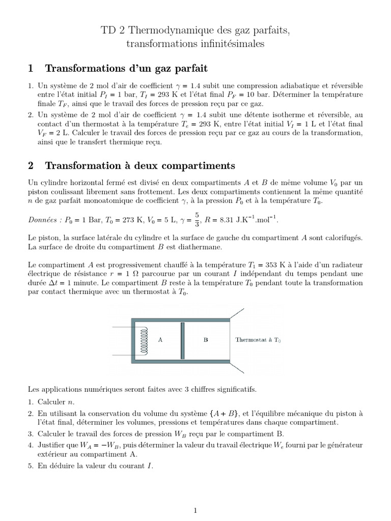 Thermodynamique des gaz parfaits | PDF | Pression | Mécanique
