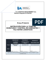 PI-AL-PT-IN-012 Instrucción para la toma de inventario y control de sobrantes y faltantes logísticos ILM 00