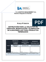 PI-AL-PT-IN-014 Instrucción para la solicitud de creación, modificación y eliminación de almacenes sap para productos terminados ILM 00