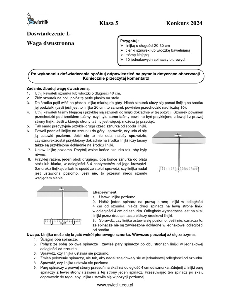 Doswiadczenia 2024 Klasa 5 | PDF