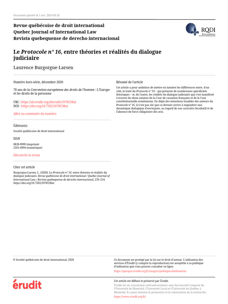 Protocole n° 16 et dialogue judiciaire | PDF | Convention européenne ...