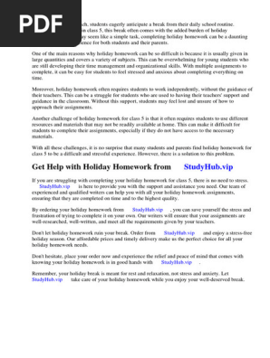 Holidays Homework for Class 5