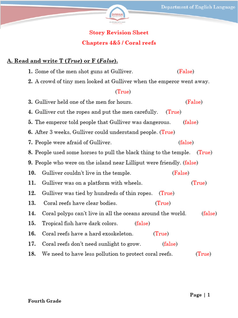 Fourth Grade Story Revision: Chapters 4 & 5 | PDF | Coral | Coral Reef