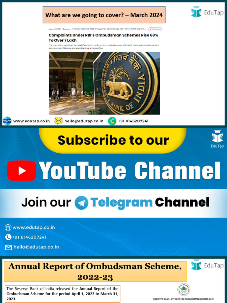 14 March 2024_Annual Report on Ombudsman Scheme_Finance 360 PDF Reserve Bank Of India Banks