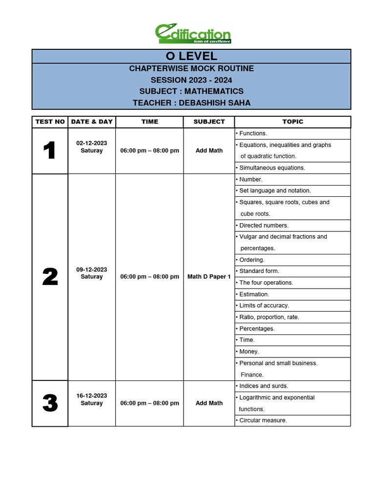 O Level Math Mock Routine 2023-2024 | PDF | Mathematics | Geometry