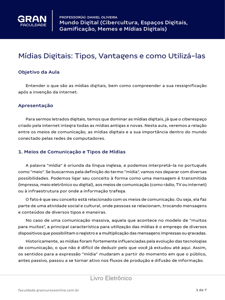 Tipos e Vantagens das Mídias Digitais | PDF | Mídia de massa | Comunicação