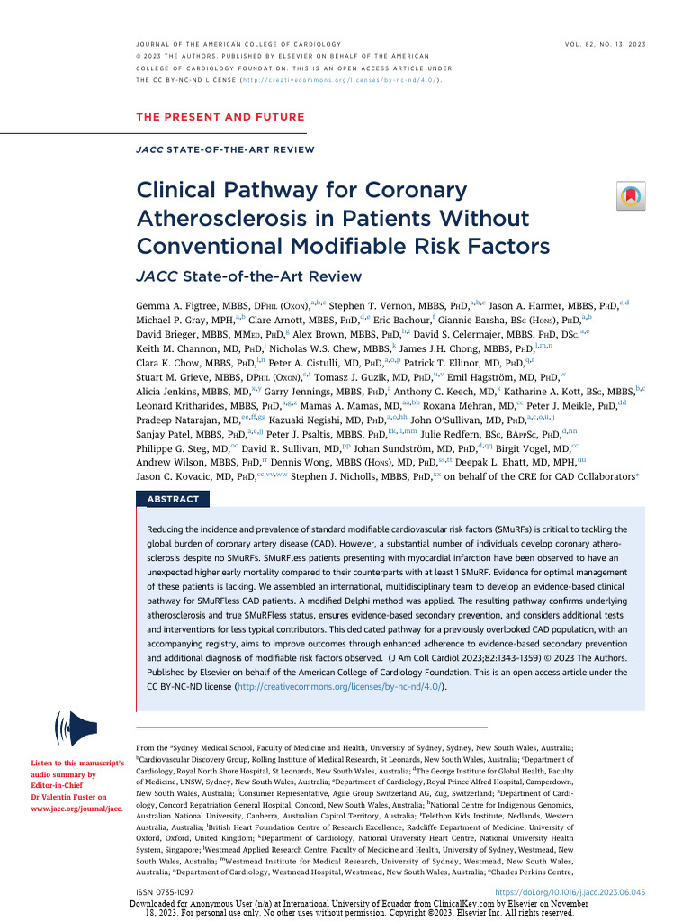 Clinical Pathway For Coronary Atherosclerosis in Patients Without ...