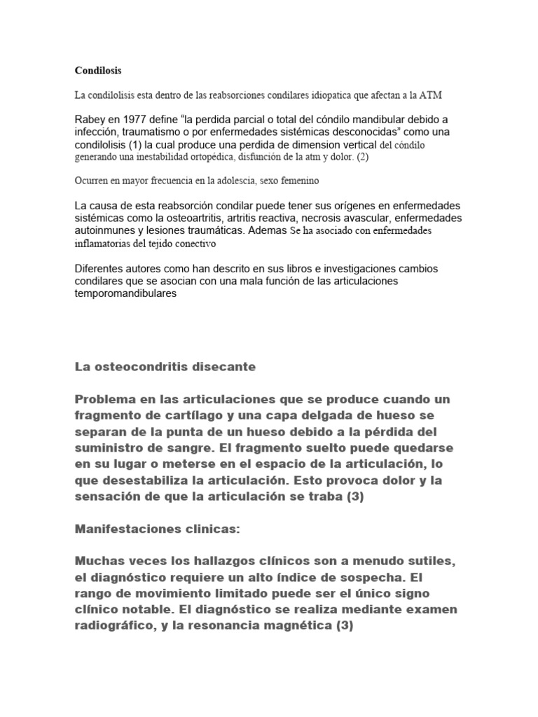 Condilosis y Reabsorción Condilar | PDF | Hueso | Especialidades Medicas