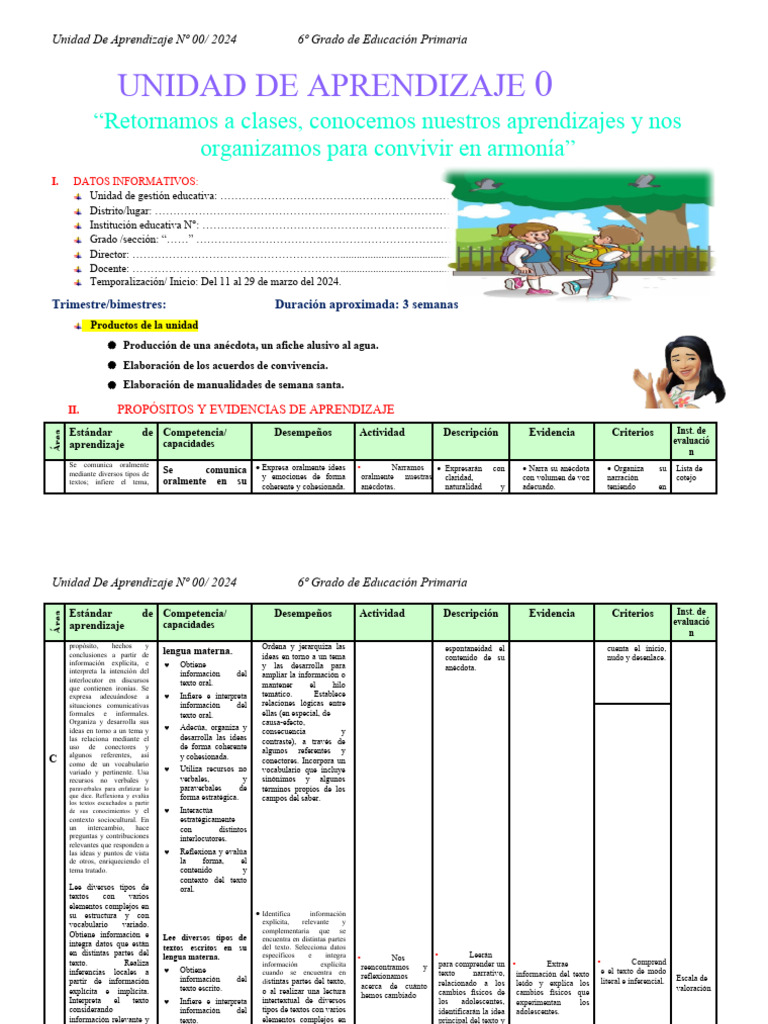 Unidad de Aprendizaje 6º Grado 2024 | PDF | Decimal | Números