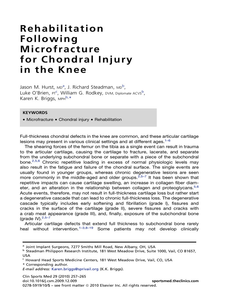 Knee Chondral Injury Microfracture Rehab | PDF | Knee | Clinical Medicine