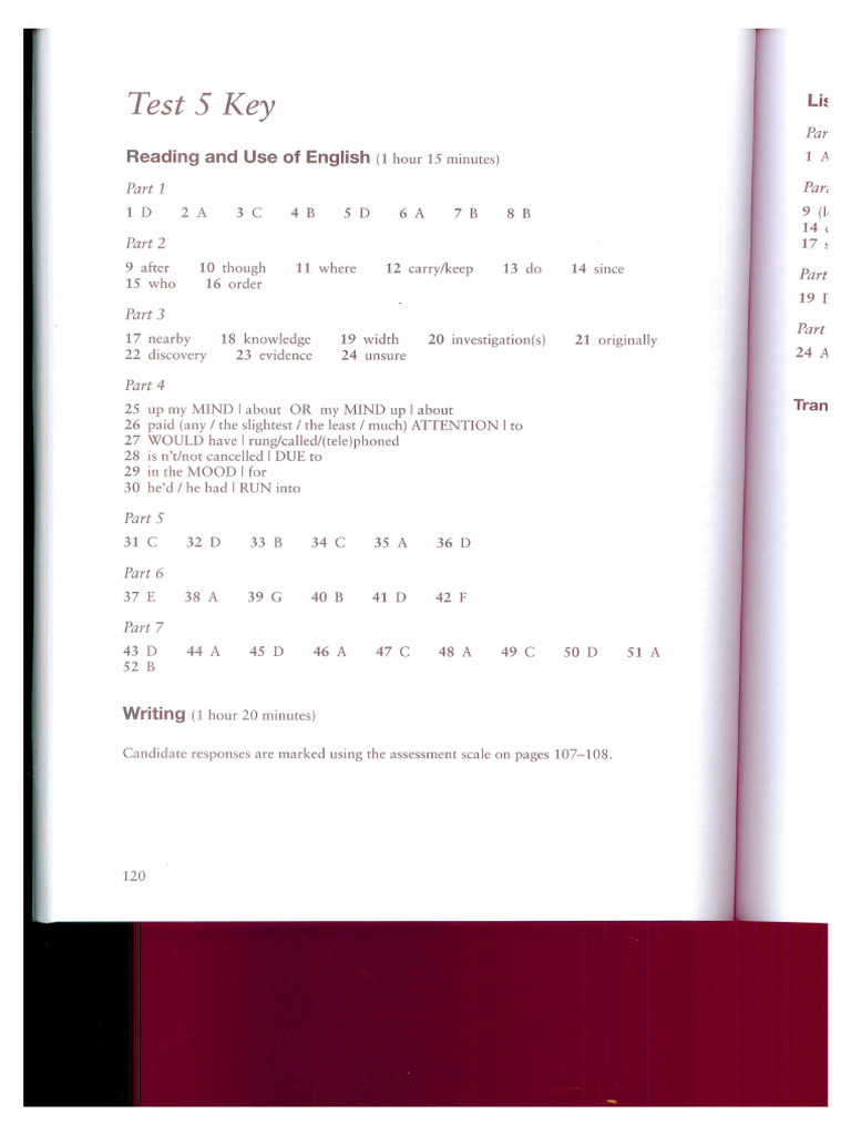 Test 5 Answer Key | PDF