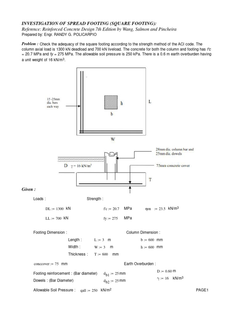 Square Footing Design Analysis | PDF | Column | Pascal (Unit)