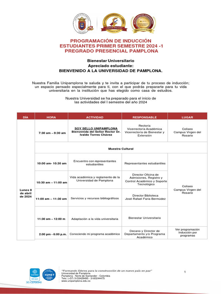 Agenda Induccion Pamplona Abril 2024 I Pdf Ingeniería Ciencias