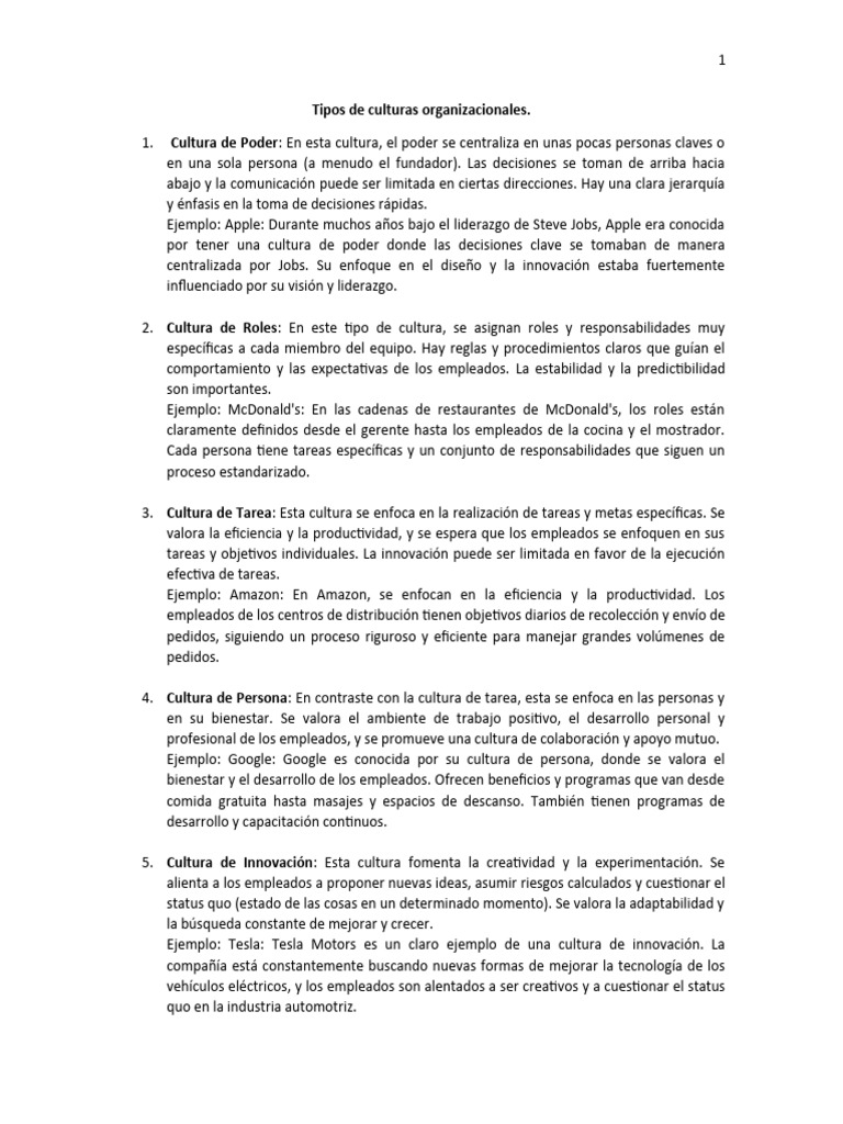 Tipos de Cultura Organizacional | PDF | Burocracia | Innovación