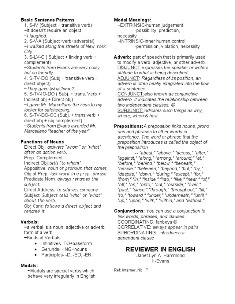 Basic Sentence Patterns