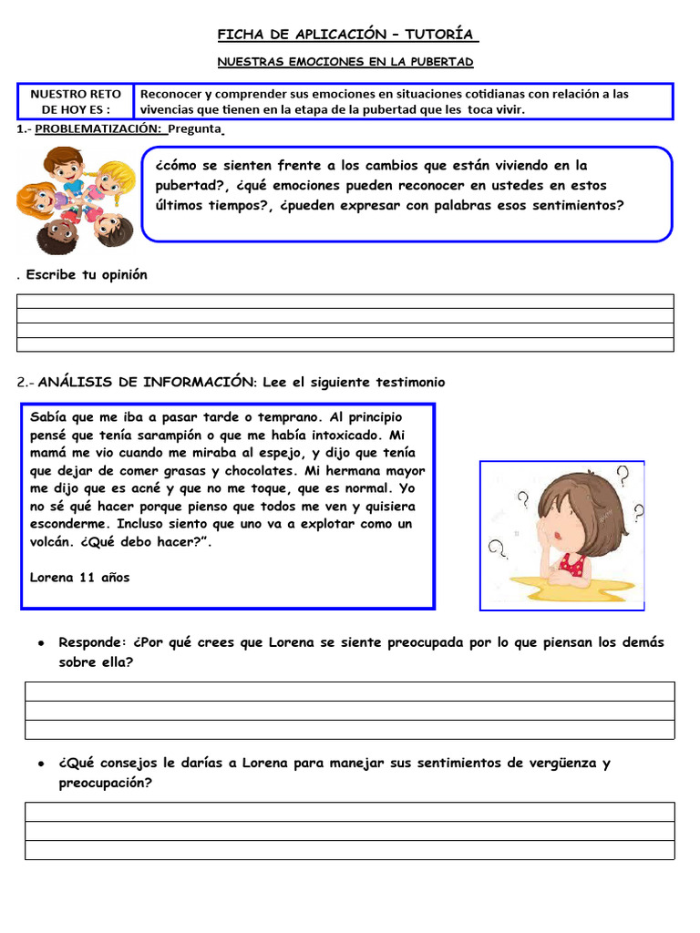 FICHA Tutoria EMOCIONES EN LA PUBER | PDF | Las emociones