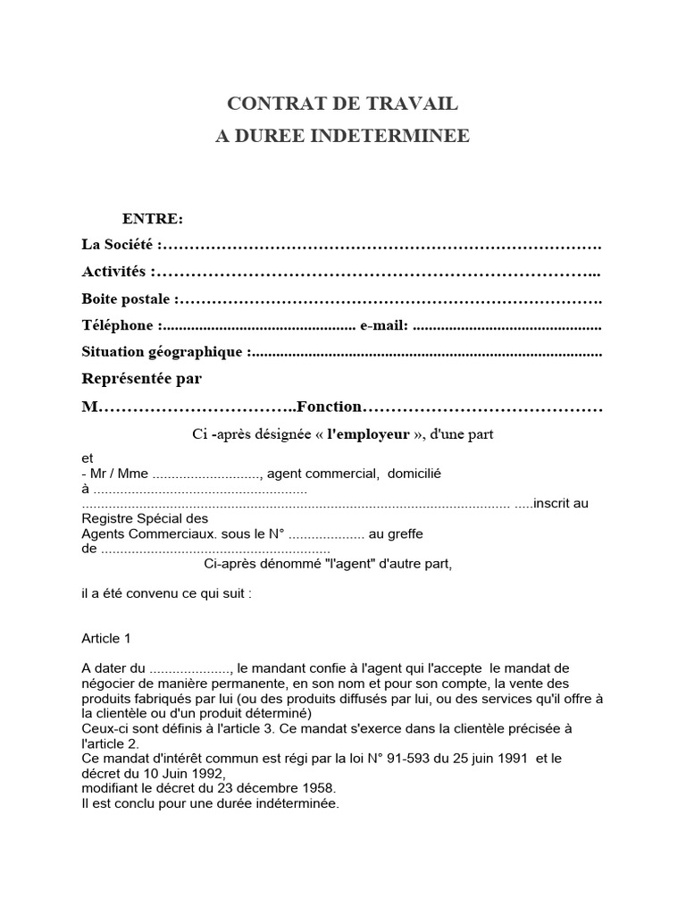 Contrat de travail agent commercial | PDF