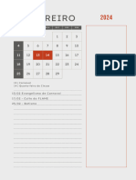 Calendário 2024 Planner Tipográfico Simples Cinza e Rosa Documento A4