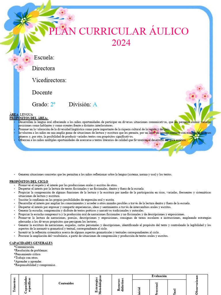 Plan de Lengua para 2º Grado 2024 | PDF | Evaluación | Aprendizaje