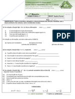 3° B A - Avaliação de RECUPERAÇÃO - Matemática 1°4 - 5 - 6 - 7 Ano Tarde