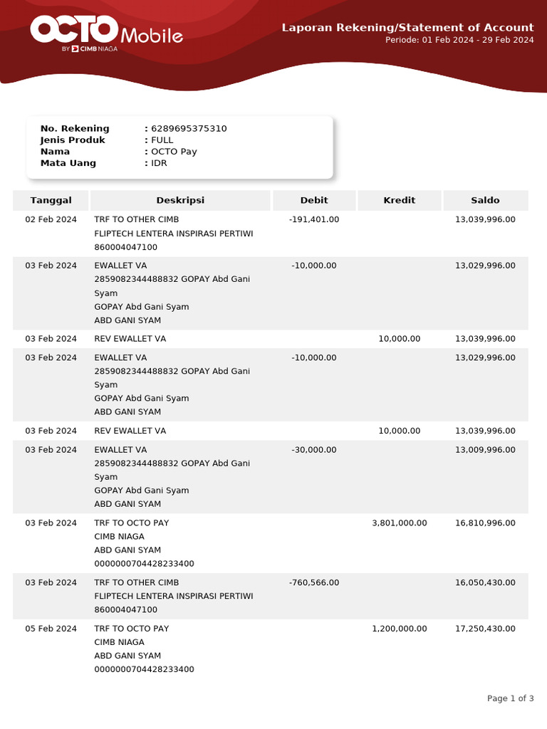 OctoPay Account Statement February 2024 | PDF | Financial Services ...